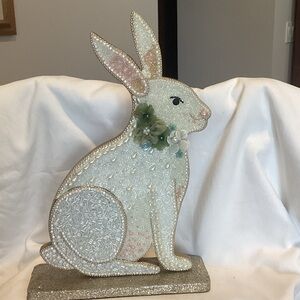 Wood and Beaded White Bunny Rabbit Tabletop Decor